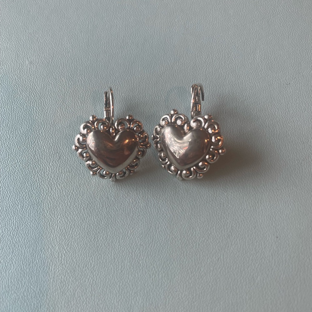 Vintage Silver-Toned Heart Earrings